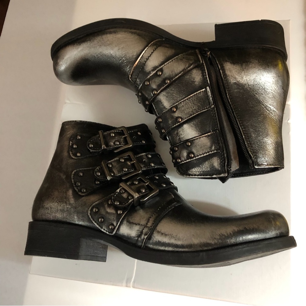 New Black Silver Motorcycle Leather Boots Size 10/40 US Women’s